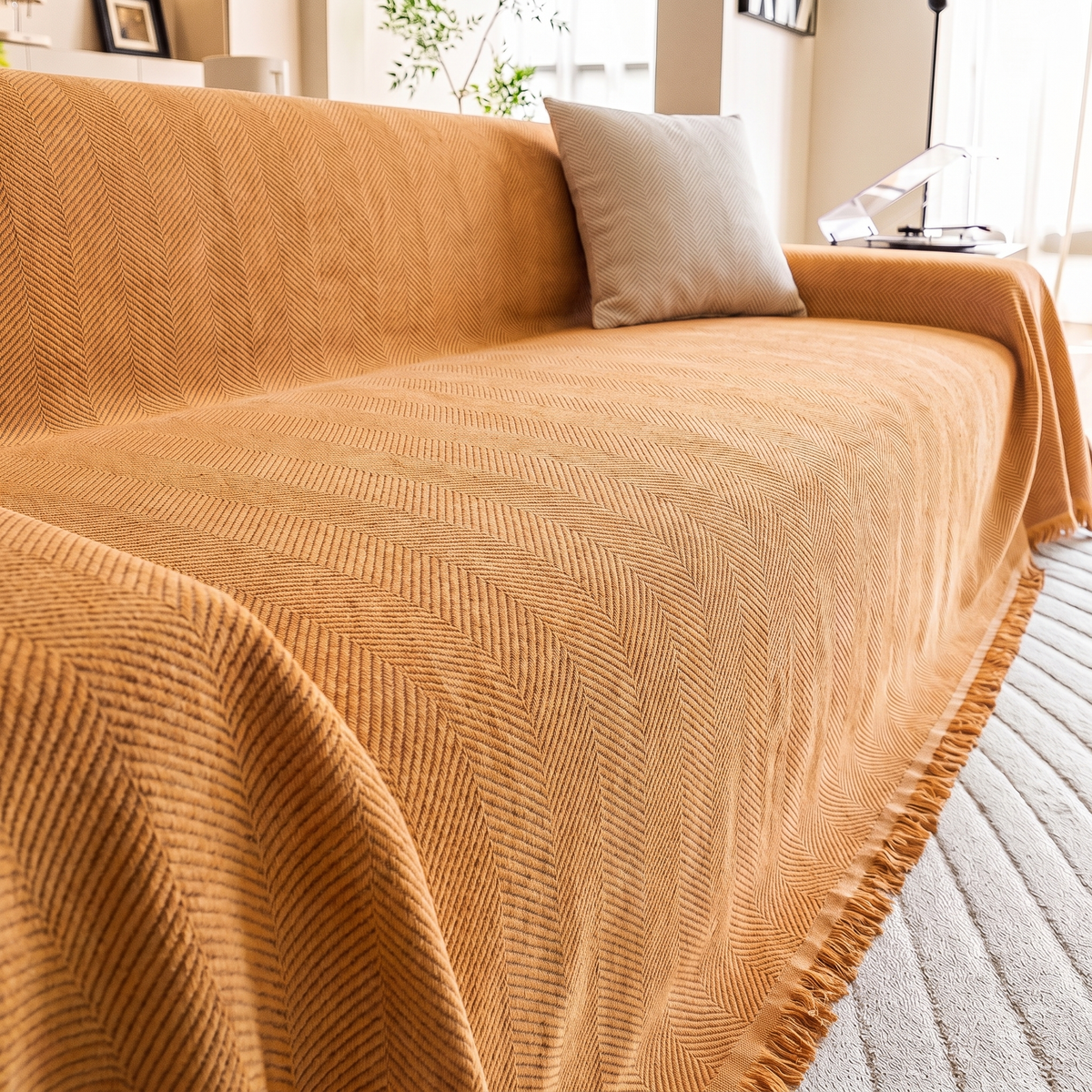 Herringbone Chenille Couch Blanket in Mustard
