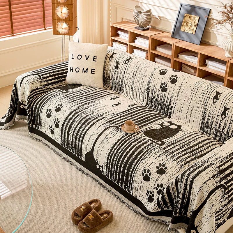 Cat Illustration Couch Blanket