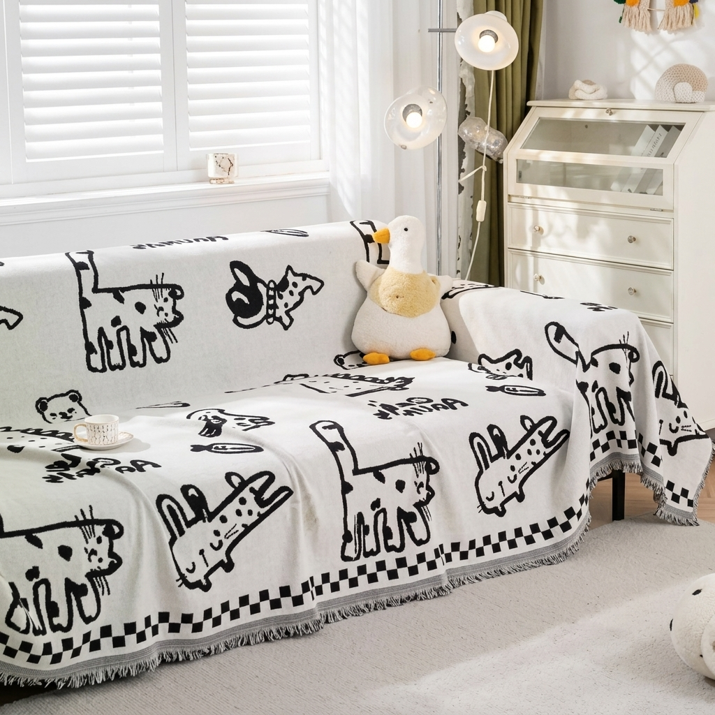 Whimsical Cat Couch Blanket