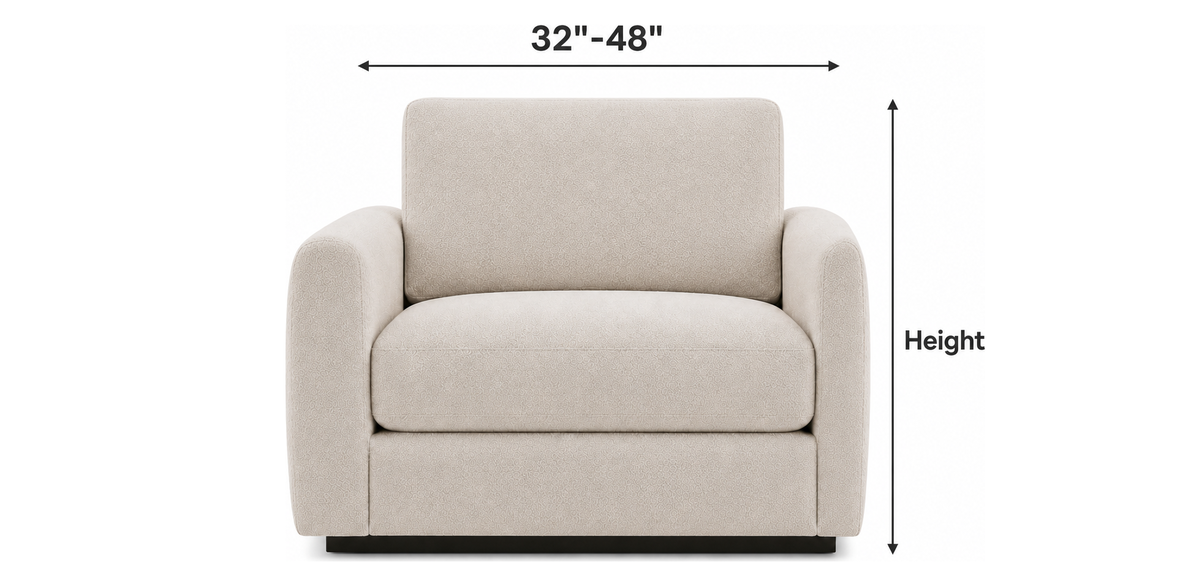 Armchair sofa with measurement guide