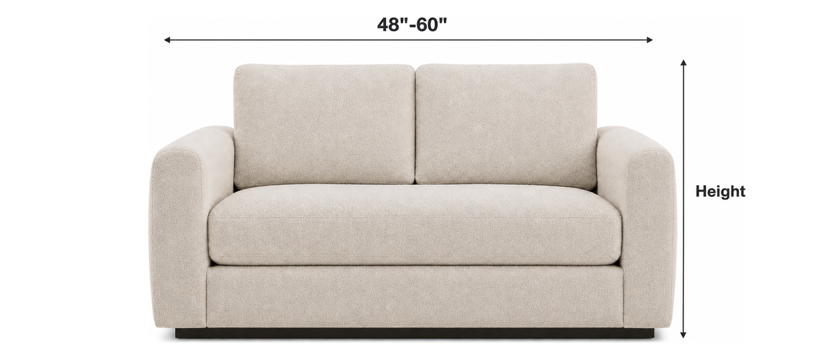Loveseat sofa with measurement guide