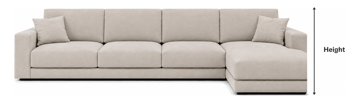 L-Shape · 3 seat sofa with measurement guide