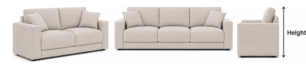 3-Piece Set sofa with measurement guide